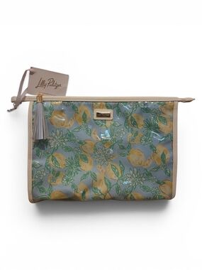 NWT Lilly Pulitzer Blue Lemon Print Cosmetic Pouch with Tassel